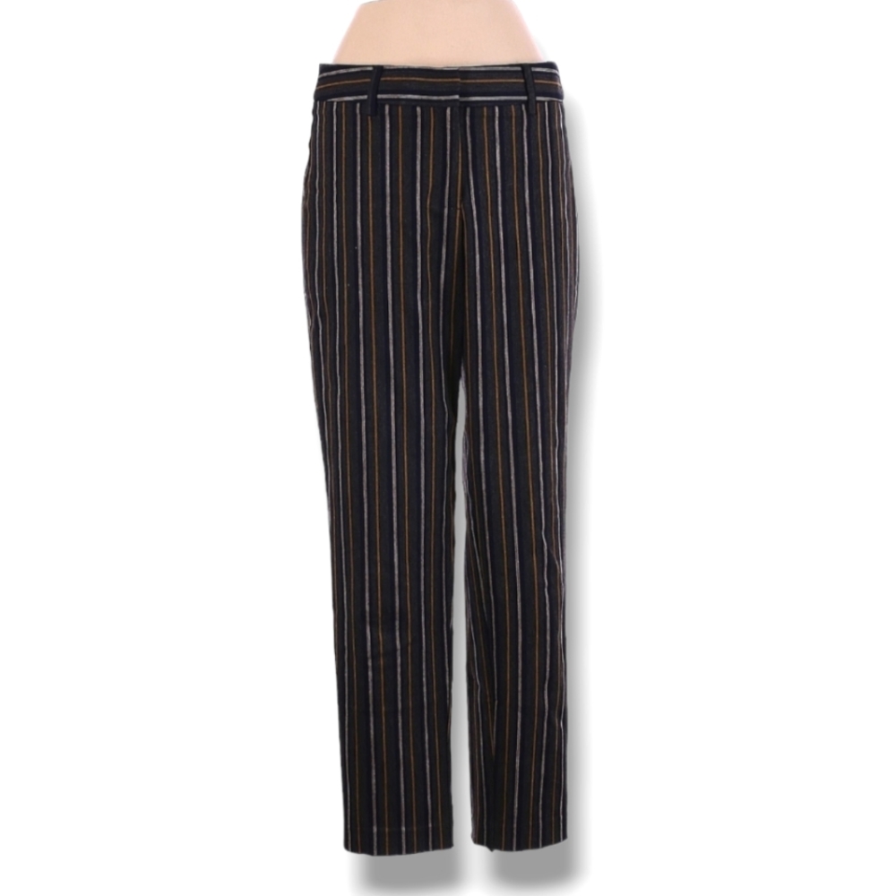 Anthro Drew Pants Size 4 Navy Blue Gold White Striped Mid Rise Tapered Leg Ankle